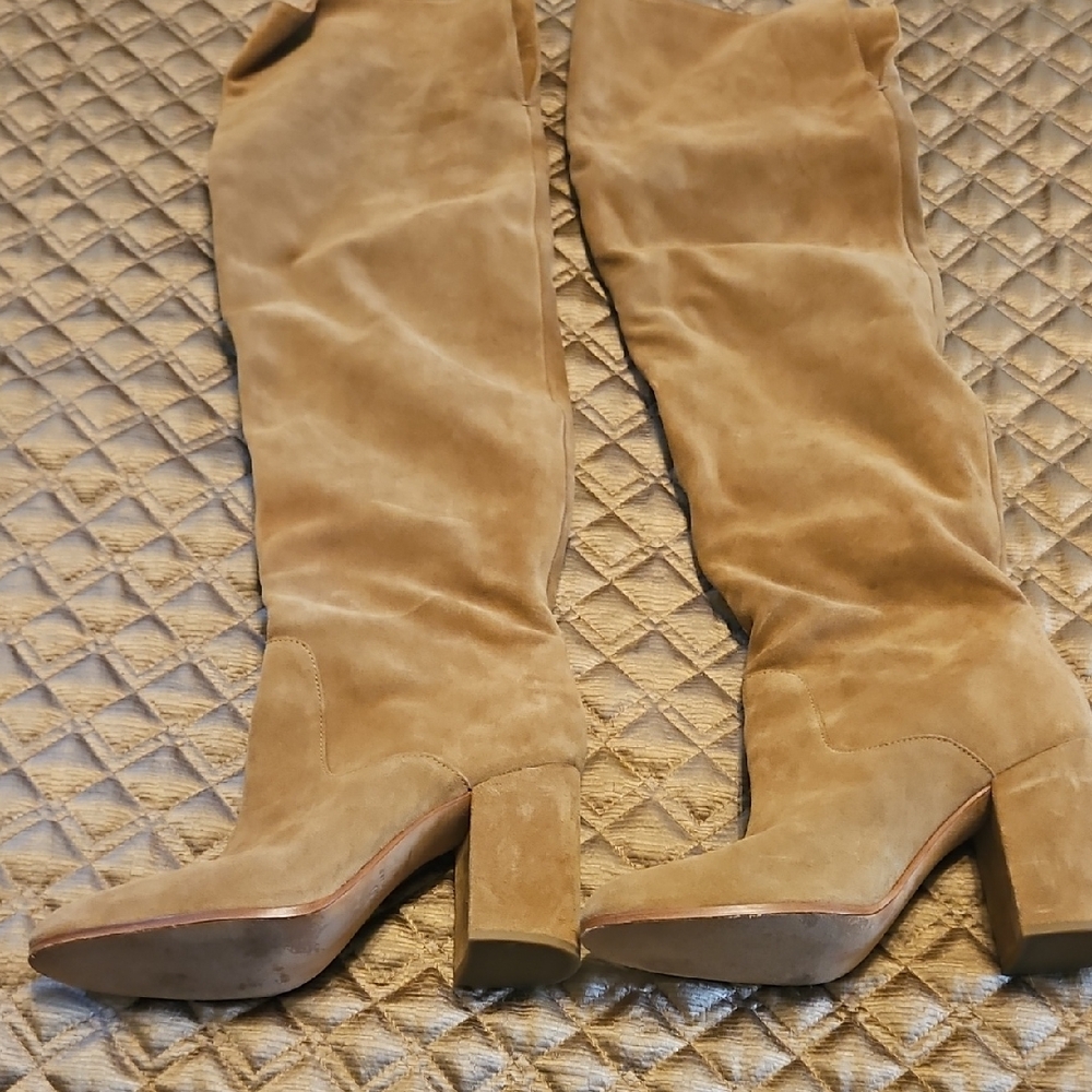 Women's Tan Suede Knee-High Boots